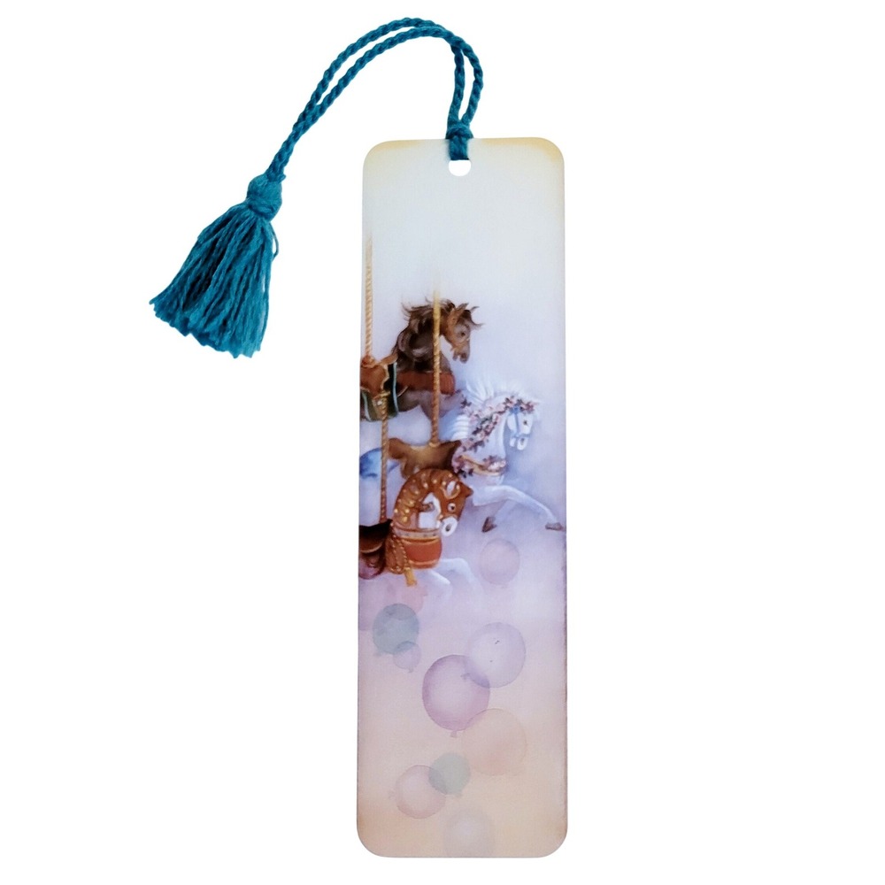 Vintage 80s Lena Liu Bookmark, Horse Carousel merry-go-round ride, Artworks LL52